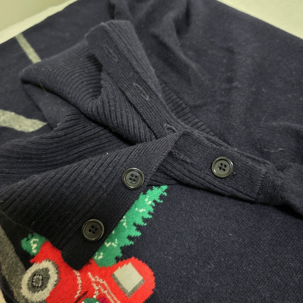 Talbots Womens Sweater DARK Blue Christmas Sweater Truck Lambswool Blend Navy M - Picture 5 of 11